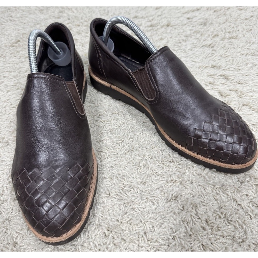 Vaneli Jacey Basket weave Brown Leather Slip On Loafers Women's 9.5M Comfort